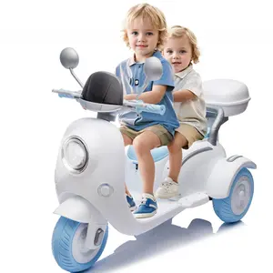 12V Two-seater Kids Ride On Level Up Electric Motorcycle,2wd,Three-wheel Toy w/Music,Bluetooth,USB,Backseat flip adult seat,Portable Storage Hooks&Oversized Trunk,LED Headlight For Kids 3-6.