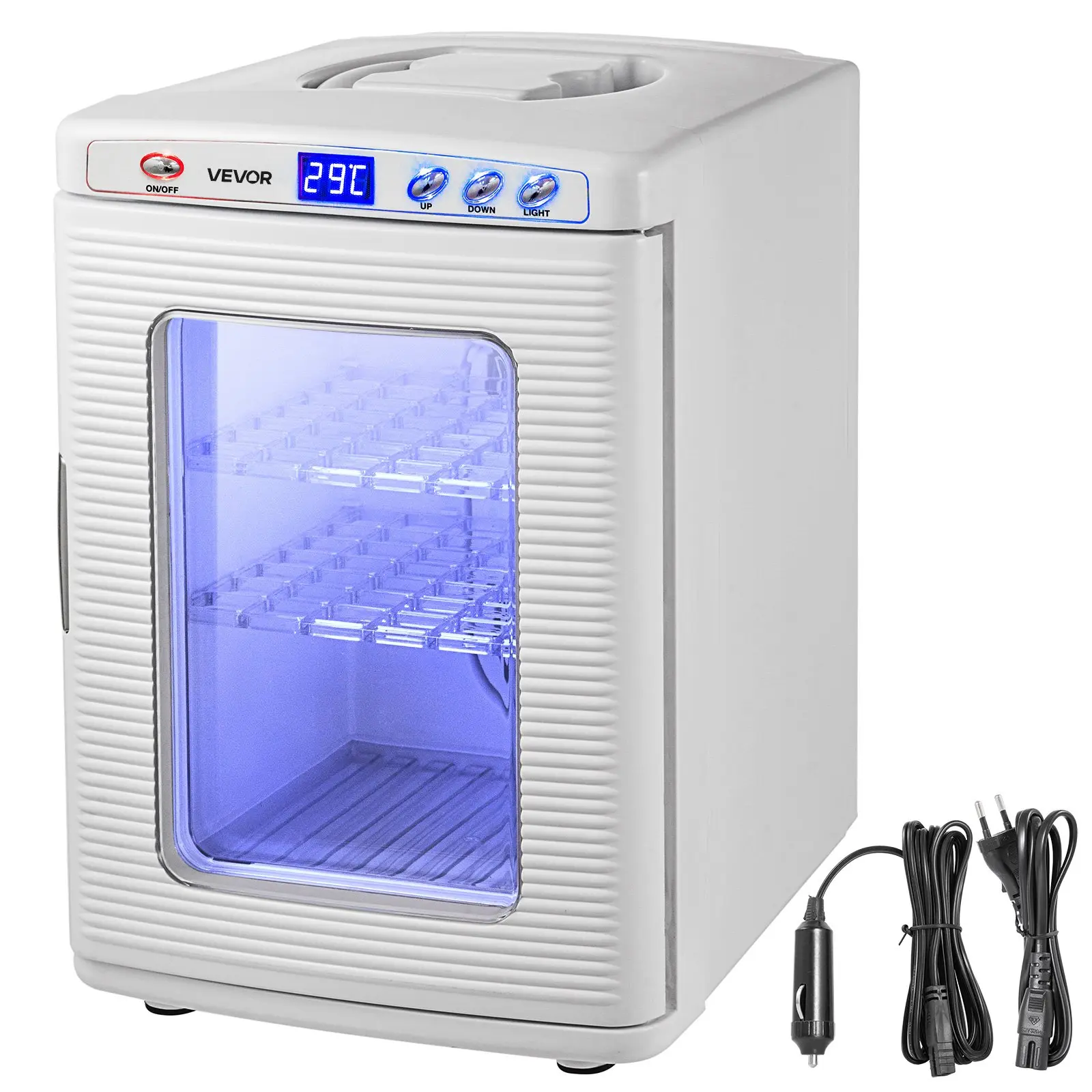VEVOR 25L Large Capacity Home Reptile Incubator - Home & Car Use (12V/110V), 5℃-60℃ Range Cooling & Heating System, Precise Temperature Control, Humidity Control, LED Display, Built-in Handle, PVC Door, Removable Shelves, for Snakes, Ducks, Chickens