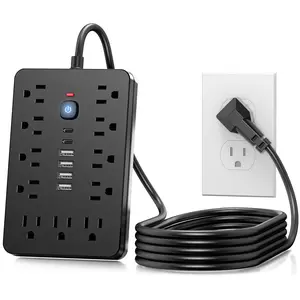 Surge Protector Power Strip, Multifunctional Power Strip, Wall Mounted Power Strip with 11 Outlets & 2 USB & 2 USB C Ports, Flat Plug Home Charging Station, Power Socket Expander