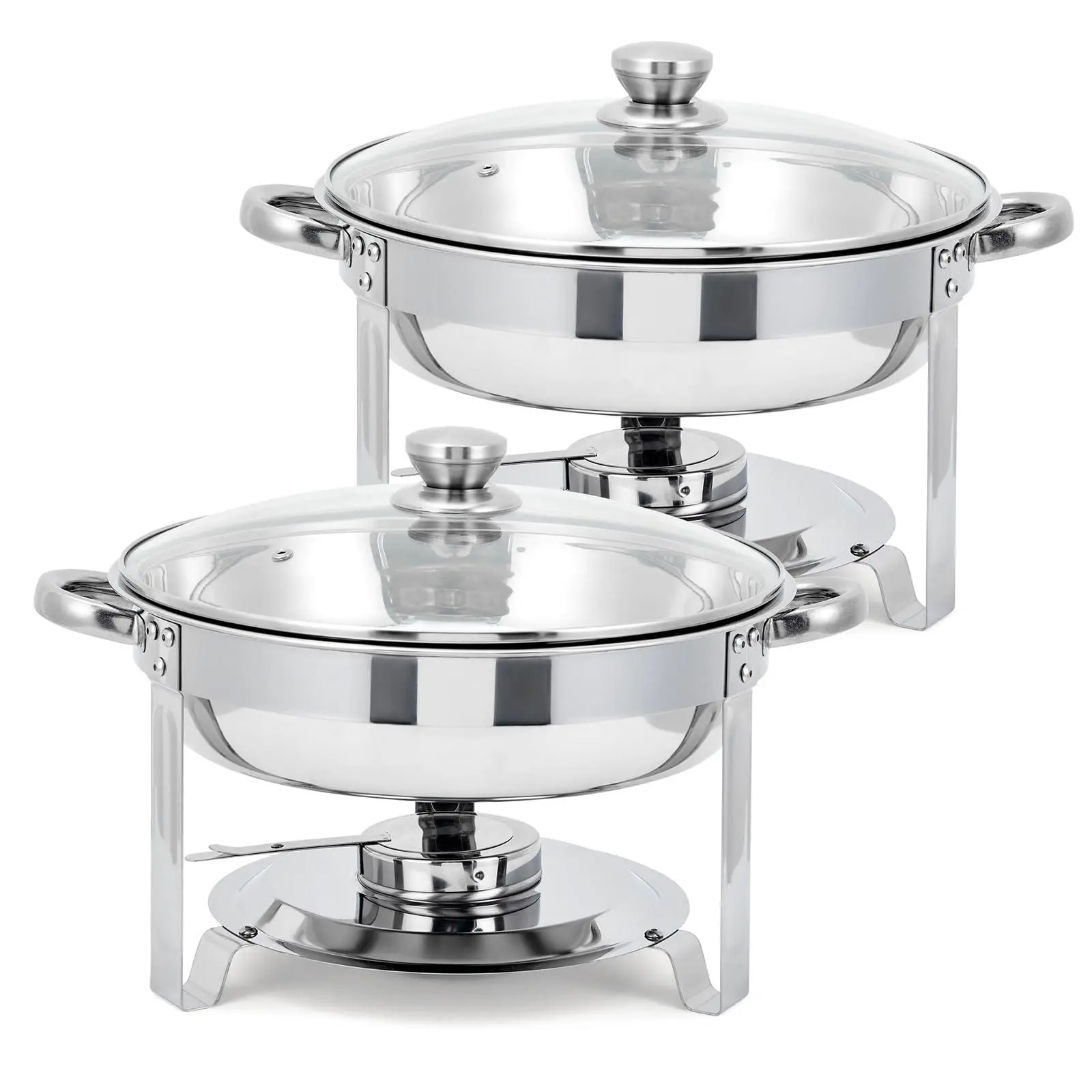 GARVEE 2-Pack 5QT Round Chafing Dish Warmer Set - Stainless Steel Buffet Set with Glass Lids, Fuel Holders, Round Pans & Food Pans - Ideal for Weddings, Parties