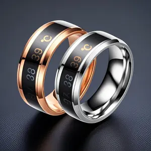 Smart Ring for Men, European & American Style, Minimalist Titanium Steel Accessory with Smart Temperature-Sensing Function, Niche Trendy Wearable Device