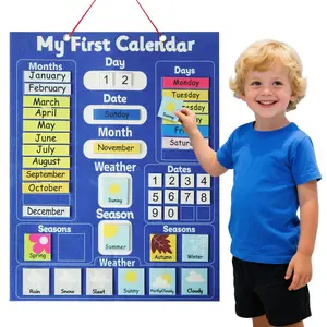 Children's Calendar Felt Board - Early Learning Wall Calendar with Weather Date Month Week Season Educational Charts for Kids