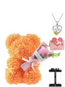 Bear Necklace Gift Card Set, Perfect Birthday Present, Ideal Valentine's Day & Christmas Gift, Eternal Flower Bear Boxed