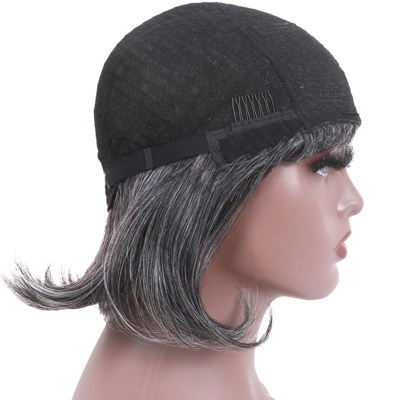 Dark Gray Ombre Layered Wigs with Curtain Bangs for Black Women Mixed Short Gray Highlight Wavy Layered Wig for White Women Black ang Grey Wavy Bob Hair for Daily Use Natural Looking Mixed Wigs for Thinning Hair Daily and Cosplay