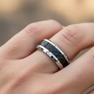 Black Hammered Tungsten Ring, Men's Tungsten Ring, Silver Tungsten Wedding Band Man, Man's Wedding Ring, Promise Ring, Anniversary Ring for Him