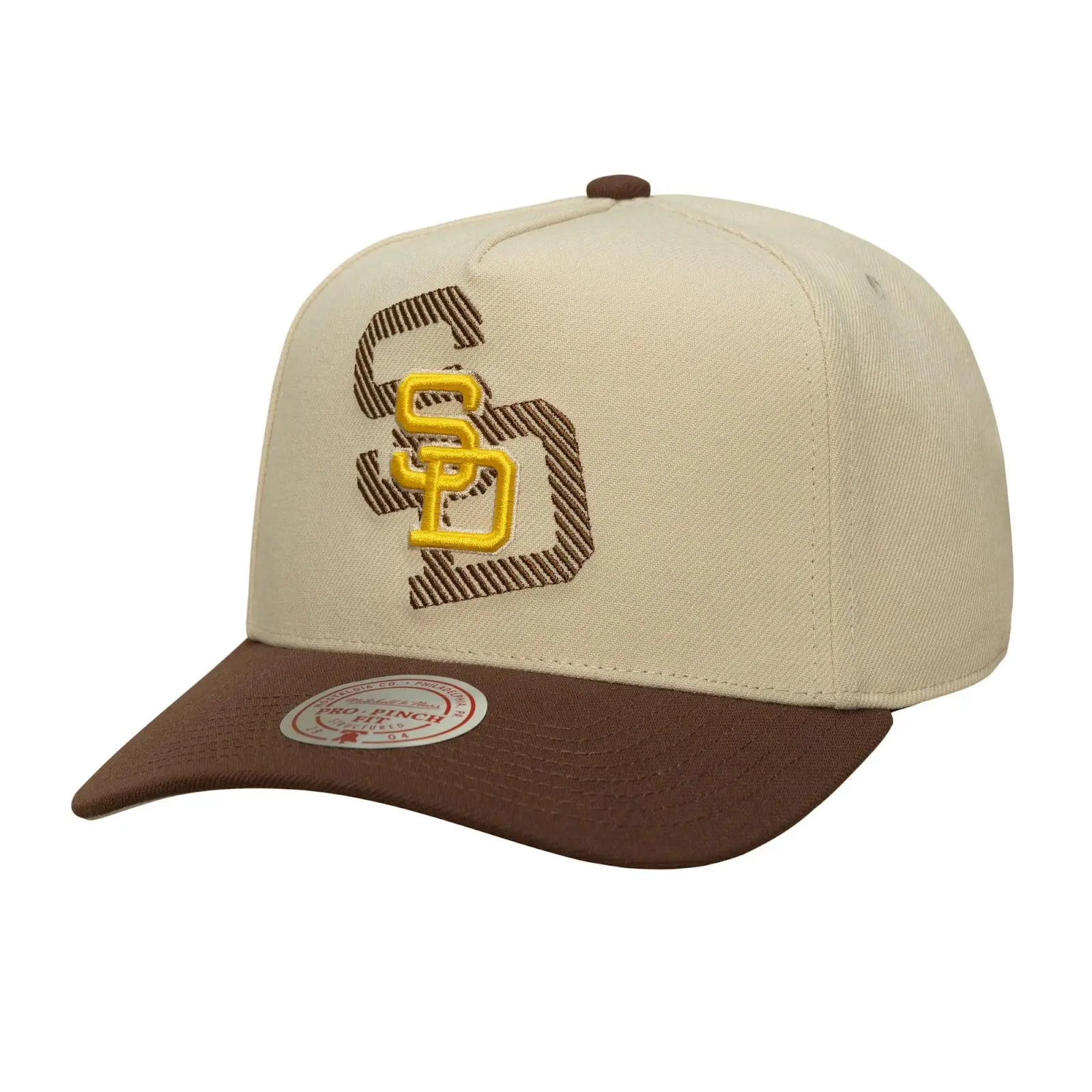 San Diego Padres Cream/Brown Cooperstown Off Tilted Pro Pinch Snapback Hat MLB Throwback Cap Adjustable Fan Gear Mitchell & Ness