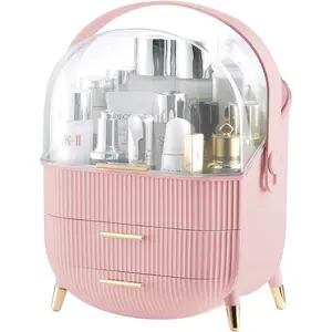 Make up Organizers and Storage, Makeup Organizer for Vanity, Cosmetics Skincare Organizers with Lid and Drawers, Cosmetic Display Cases for Countertop, Bathroom, Ideal Gifts for Women(Pink)