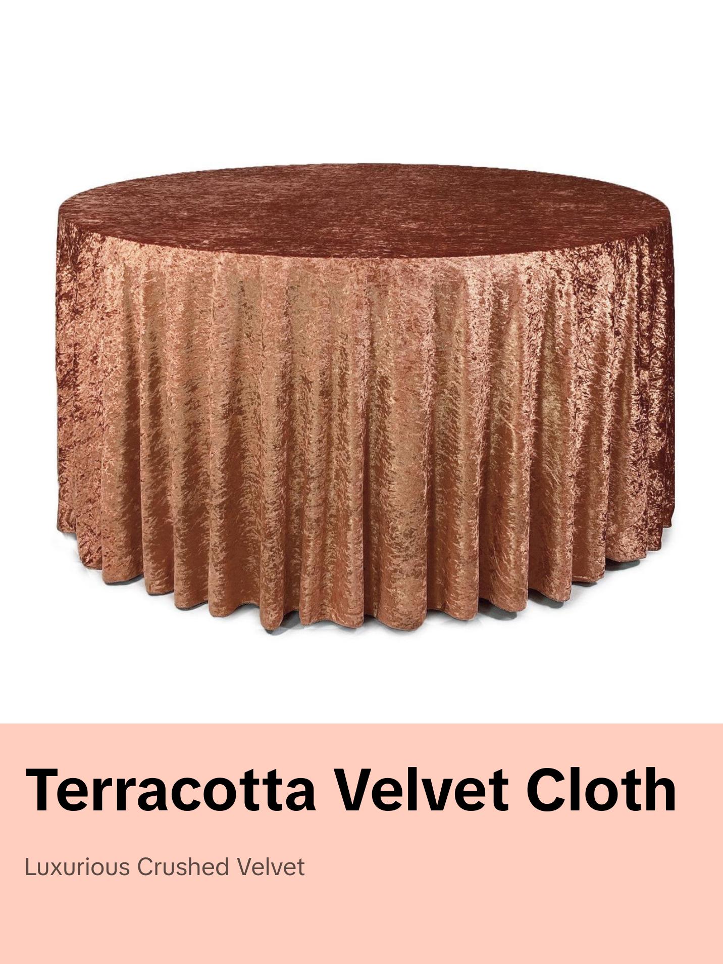 120 Inch Round Crushed Velvet Tablecloth Terracotta
