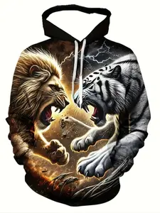 Men's Casual Long Sleeve Hoodie with Drawstring Pocket, Fashion Graphic Print Pullover for Spring & Fall, Fitted Design, Graphic Sweatshirts, Graphic Hoodies