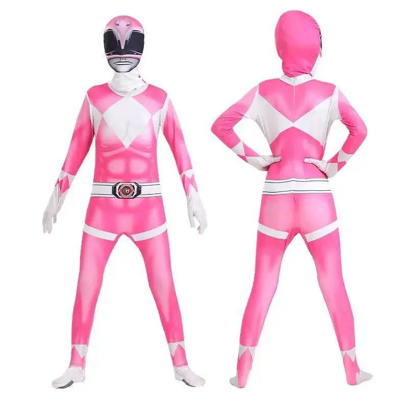 Samurai Sentai Shinkenger Ranger Cosplay Costume, Superhero Milk Silk Jumpsuit for Adults and Kids for Halloween Parties, Clothes, Green Warrior, 100-190Cm