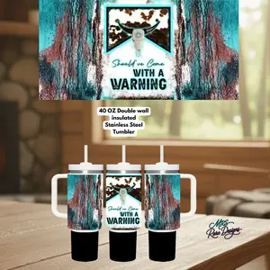 Western Longhorn “Should’ve Come With a Warning” 40oz Double Wall Insulated Stainless Steel Tumbler with Handle & Straw