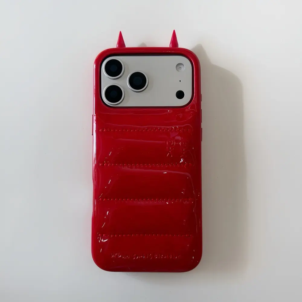 Solid Color Leather Devil Horn Smartphone Casing for iPhone 17-16-15-14, Shockproof Protection, Unique Design, Handheld Cellphone Accessories