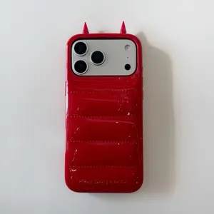Solid Color Leather Devil Horn Case for iPhone 17/16/15/14 Shockproof Protection Unique Design