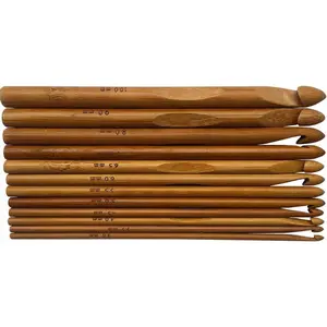 12pcs 6" Bamboo Crochet Hooks Needle Knitting Hooks Weave Yarn, 3 to 10 mm Diameters