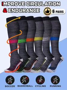 6 pairs of men's and women's compression socks wide calf men's and women's booster socks for circulation, running, nurses, pregnant women Support for blood circulation Various colour patterns available