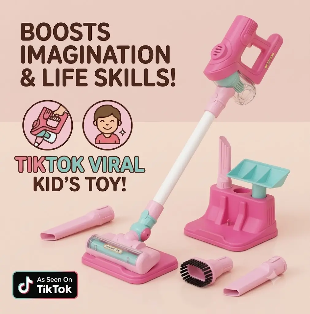 Kids Toy Vacuum Cleaner Set - 4-in-1 Detachable Handheld Pretend Play Household Toy with Realistic Suction, Sound for 3+ Boys & Girls