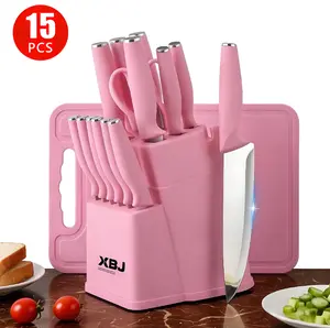 15-Piece Stainless Steel Kitchen Knife Set, Including Knives and Scissors, with Knife Block – All-in-One Cutting & Storage Solution for Modern Homes. Utensils Kitchenware Silicone