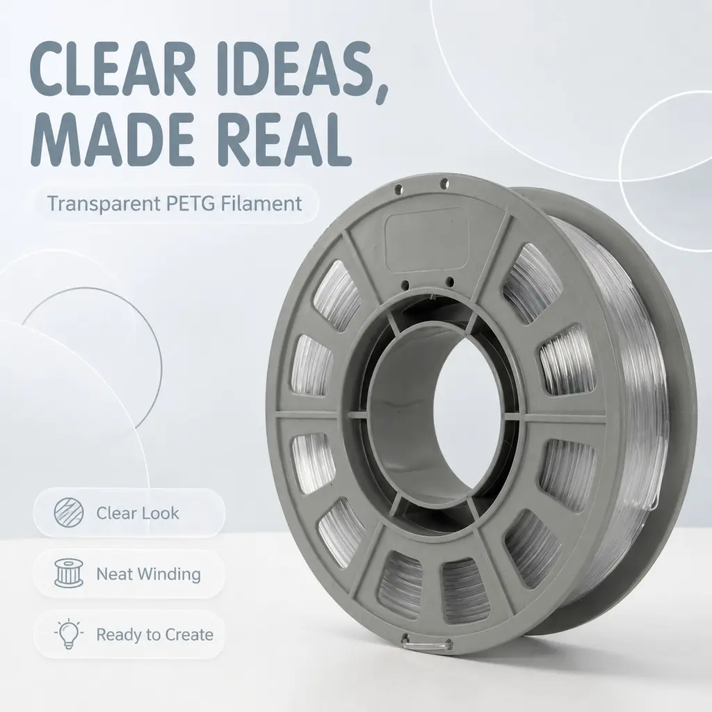 Transparent Clear PETG 3D Printer Filament, 300g Mini Spool 1.75mm - High Light Transmittance for FDM 3D Printers