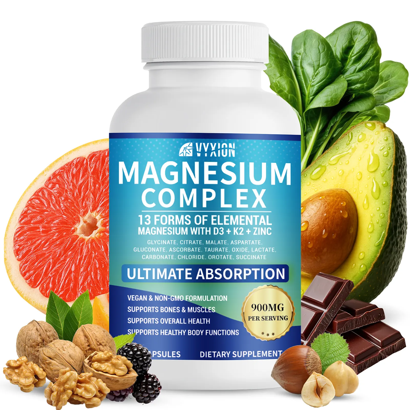 VYXION Magnesium Complex – High Absorption Magnesium Glycinate with Vitamin D3 K2 Zinc & B Vitamins – Sleep, Calm, Muscle & Nerve Support