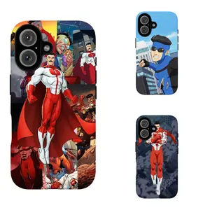 This 2-in-1 protective phone case features a vibrant cartoon *Invincible* hero design. Compatible with iPhone models 12 through 17, the case features an internal TPU silicone lining that provides enhanced protection—making it an excellent choice for a gif