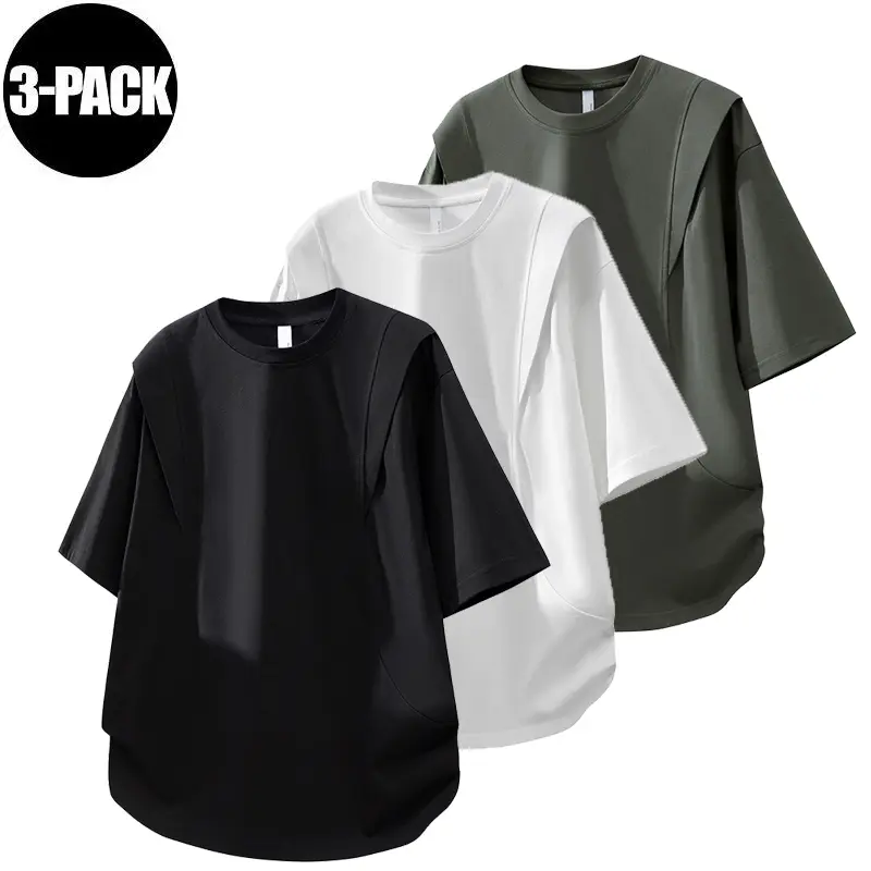 3PACK Fashionable street splicing short sleeved T-shirt for men, quick drying, breathable and comfortable summer round neck top