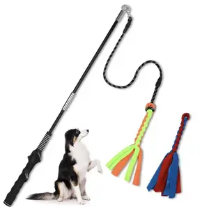 Flirt Pole for Dogs, Interactive Teaser Wand with Detachable Fleece Rope Tug Toy, Outdoor Exercise & Boredom Relief Toy for Small, Medium & Large Dogs