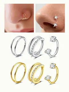 Stainless Steel Cubic Zirconia Body Jewelry Nose Rings Set, 316L Hypoallergenic, 20g Hoop/crimp, for Cartilage, Tragus, Lobe, Lip Piercings, Gift