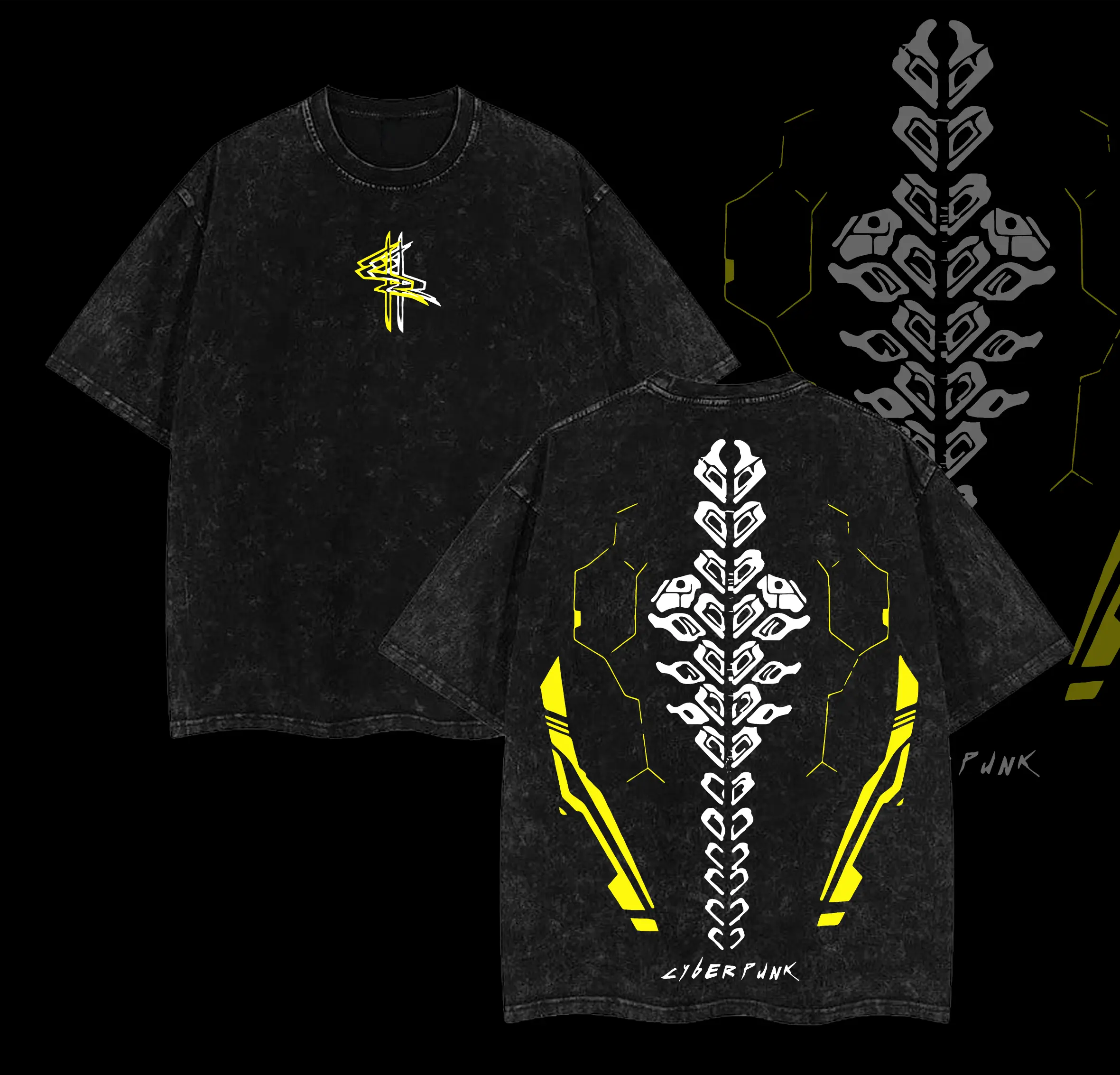Cyberpunk 2077 Anime Double Printed Vintage Washed Tee Unisex Oversize Anime Manga Washed Heavyweight Cotton T-shirt, Gift For Anime Fan, Anime Lover