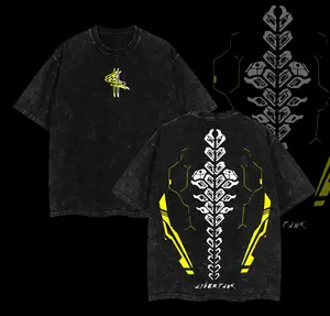 Cyberpunk 2077 Anime Double Printed Vintage Washed Tee Unisex Oversize Anime Manga Washed Heavyweight Cotton T-shirt, Gift For Anime Fan, Anime Lover