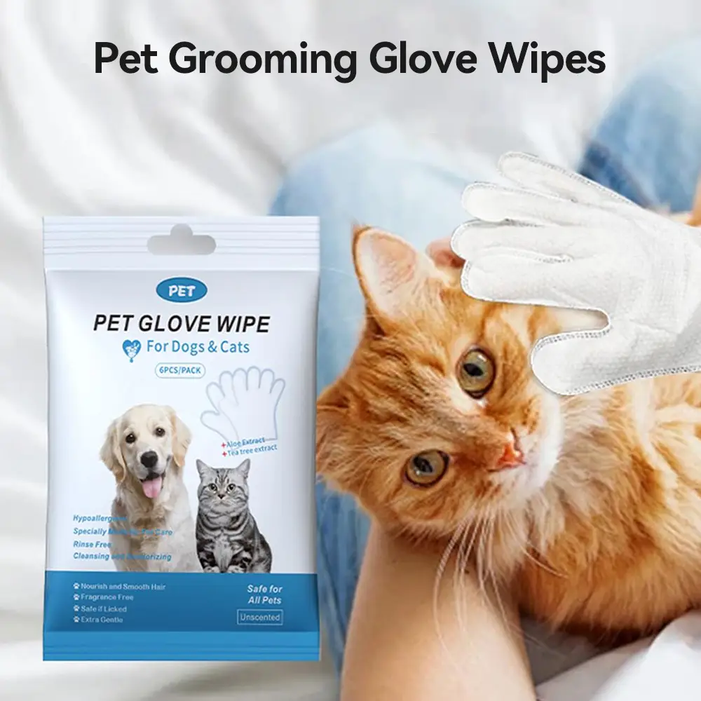 Pet Grooming Glove Wipes - Deodorizing and Cleaning Bathing Wipes for Dogs & Cats, Daily Care and Travel Pet Bathing Gloves, 6 PCS