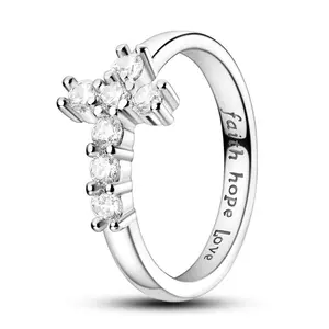 NARMO S925 Plated Silver Cross Ring - Faith Hope Love Religious Jewelry, Sparkling Christian Promise Ring for Women and Girls, Inspirational Gift for Christening, Easter, Christmas, Birthday