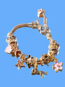 Leopard Print Leopard Cherry Blossom Charm Alloy Chain Bracelet, Star Heart DIY Floral Charm Bracelet, Fashion Sakura Flower Design Bracelet, Stylish Accessory