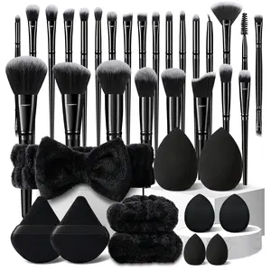 Black Makeup Tool Set, 36pcs/set Makeup Brush & Makeup Sponges & Powder Puffs & Headband & Wristbands, Makeup Accessories for Women, Cosmetic, Makeup Brushes, Makeup Tools Set, Makeup Brushes Kits,Gifts For Women, Lightweight, Cosmetics Makeup Tools