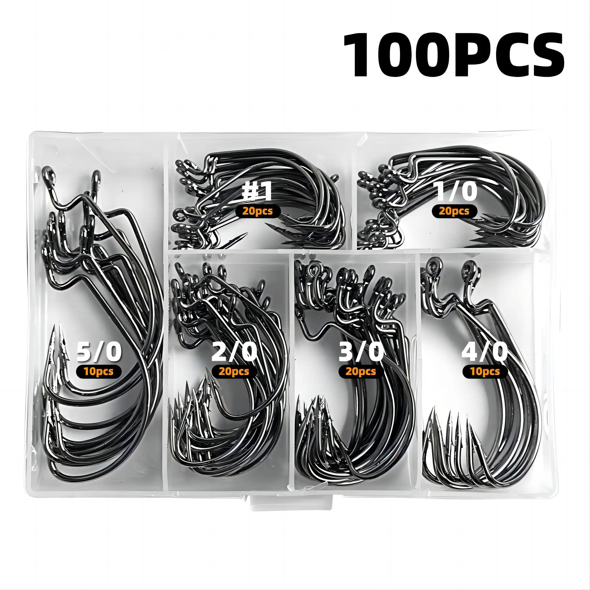 Stainless Steel Fishing Hooks, 100pcs Wide Gap 2X Strong Senko Bait Texas Rig Jig Fish Hooks for Bass Trout Saltwater Freshwater, Fishing Accessories,