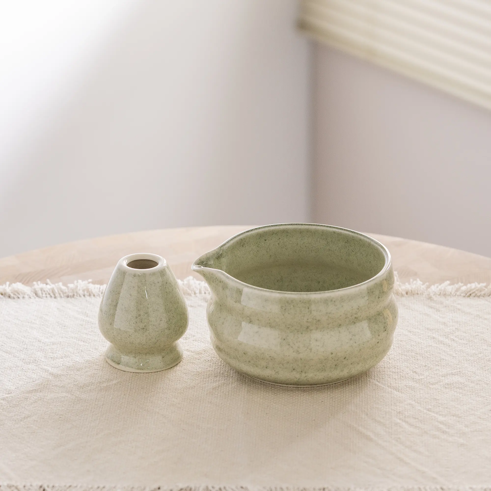 Matcha Bowl Set, Ceramic Matcha Bowl & Whisk Holder, Green Japanese Tea Ceremony Bowl Set for Matcha Lovers