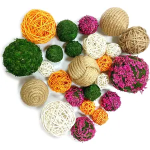 24 Pcs Decorative Balls, Wicker Balls, Moss Balls, Rattan Balls, Decorative Green Balls for Wicker Rattan Balls Set Vase Bowl Filler for Home Garden Wedding Party Decor