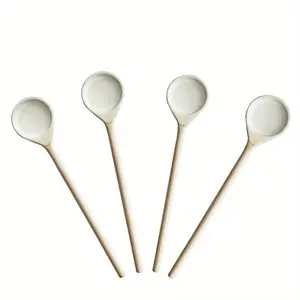 4-Pack Ceramic Coffee Spoon Long Handle Stirring Spoon for Tea Cake Dessert Retro Style Home Kitchen Utensil