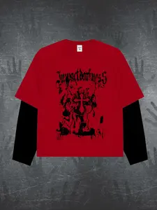 Men's Cross Print Long Sleeve Tee, Casual Comfy Regular Fit Gothic Graphic T-shirt for Daily Wear, Men's Top for All Seasons, Crewneck