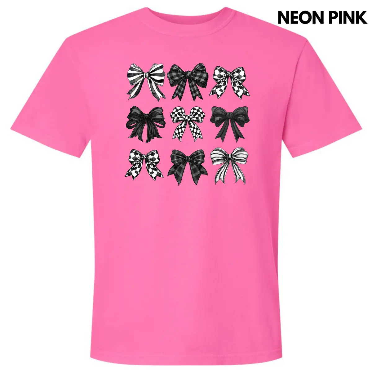 Checkered Black Bow Collage Comfort Colors T-Shirt 'NLB'