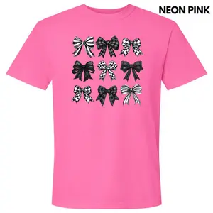 Checkered Black Bow Collage Comfort Colors T-Shirt 'NLB'