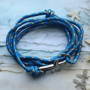 Adjustable Nylon Rope Wrap Bracelet with Silver Shark Clasp | Nautical Marine Paracord Surf Bracelet for Men and Women