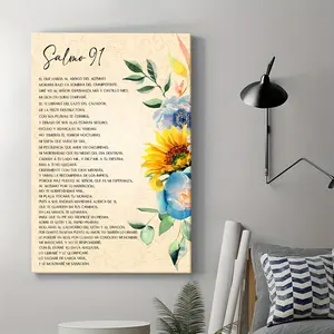 1pc Psalm 91 Spanish Bible Verse Framed Canvas Art - Floral Sunflower Design with Inspirational Scripture, Wrapped Canvas Wall Decor for Bedroom, Living Room, Hallway - Perfect Winter Gift, Scripture Wall Decor, Decorative Framed Artwork, 2D Flat, Perfect