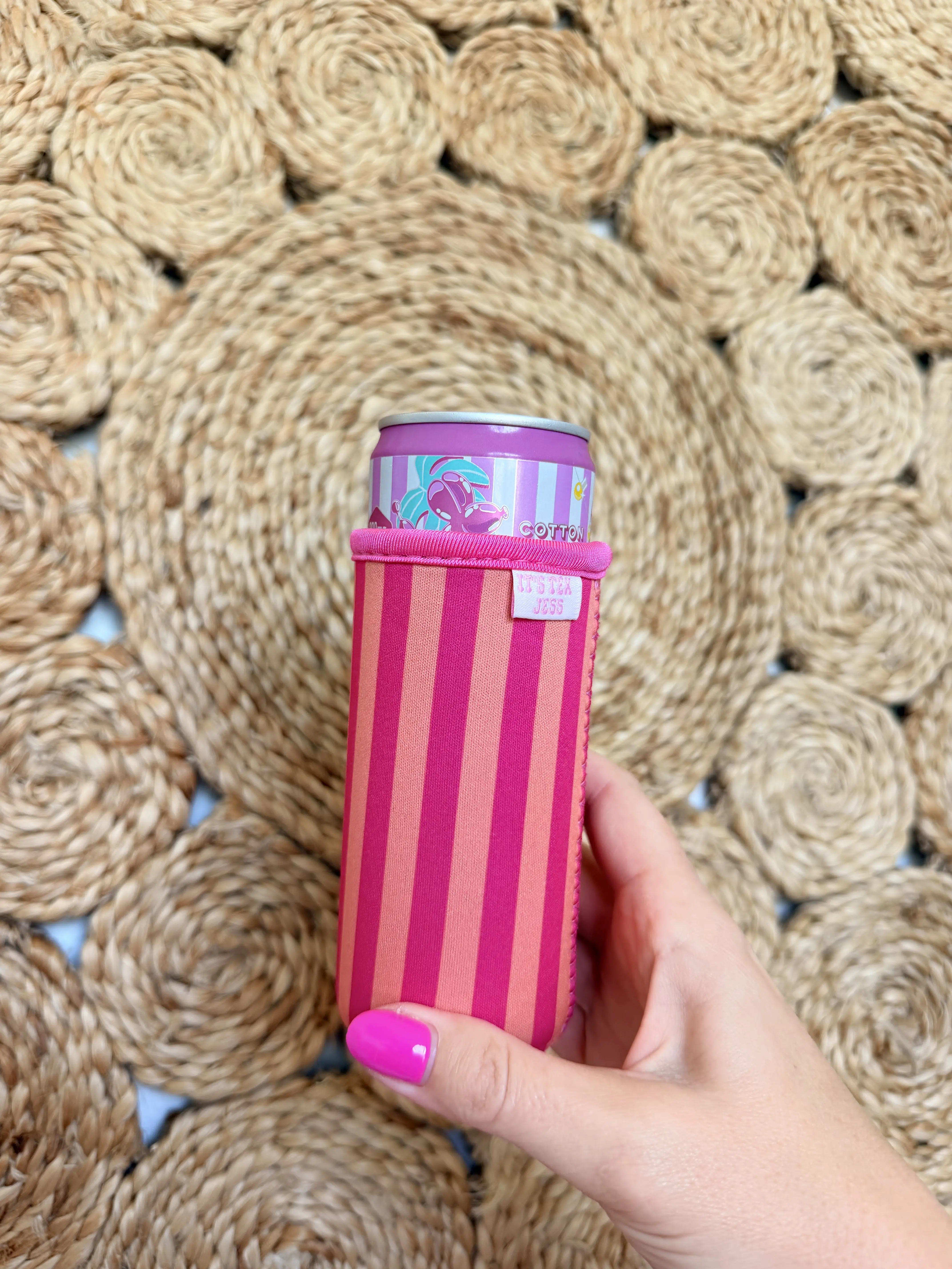 Slim Can Sleeve - Pink and Orange-  Summer Drink Sleeve