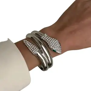 Rhinestone Snake Wrap Around Bracelet Cuff Women's Jewelry Accessories with Sparkling Rhinestones Green Eye Detail Stylish Design Versatile Appeal Gift Idea