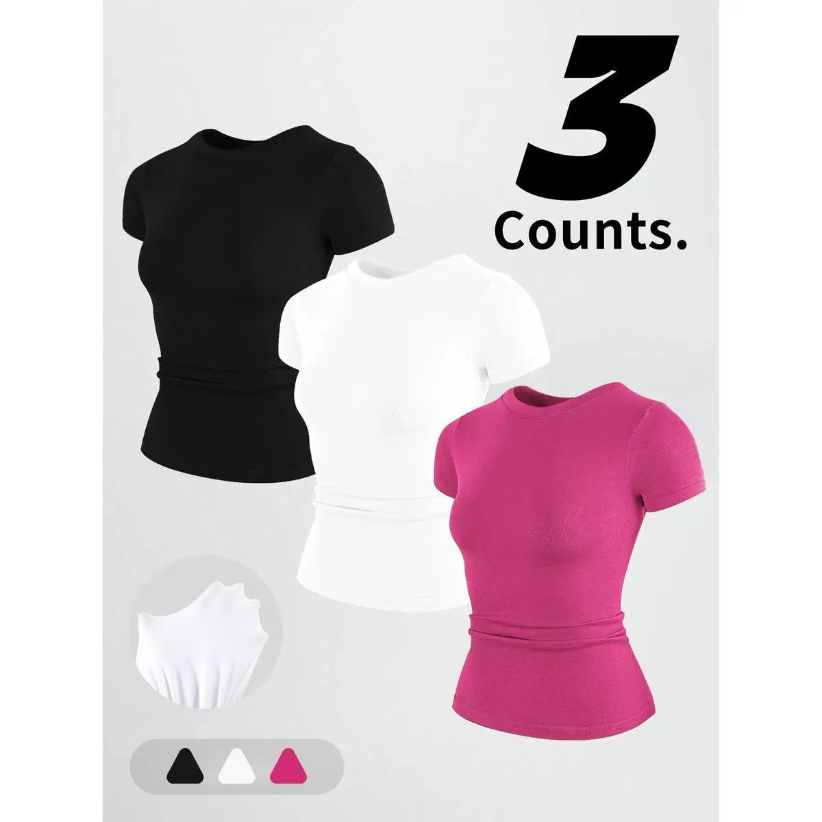 3-Pack Women's Solid Color Round Neck Sports T-Shirt, High Elasticity Comfortable Breathable Fitness Top Round Neck Short Sleeve T-Shirt Suitable for Gym Workout Women's Summer Sportswear