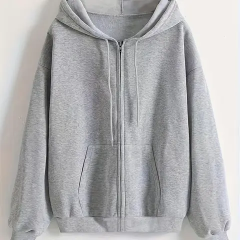 Women's Basic Solid Fitted Pocket Zip Up Comfy Quality Sweatshirts Tops, Hoodied Sweatshirt, Long Sleeve Adjustable Drawstring Zipper Hooded Outerwear, Casual Women's Clothing Womenswear For Spring & Fall