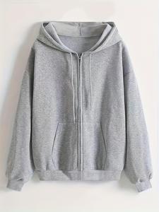 women's basic solid pocket full zip up hoodie, trendy casual long sleeve drawstring zipper hooded sweatshirt outerwear, comfort longsleeves tops, minimalist women's clothing for spring & fall school going out casual wear, comfortable comfy womenswear