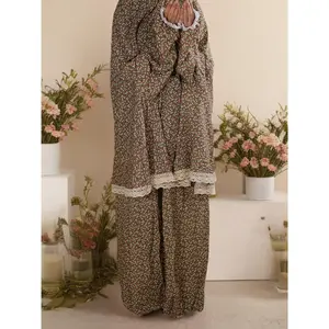 Middle Eastern Muslim Women'S Traditional Fashion New Style Printed Hooded Prayer Robe Dress with Upper Skirt 32.68inch And Lower Skirt 40.55inch