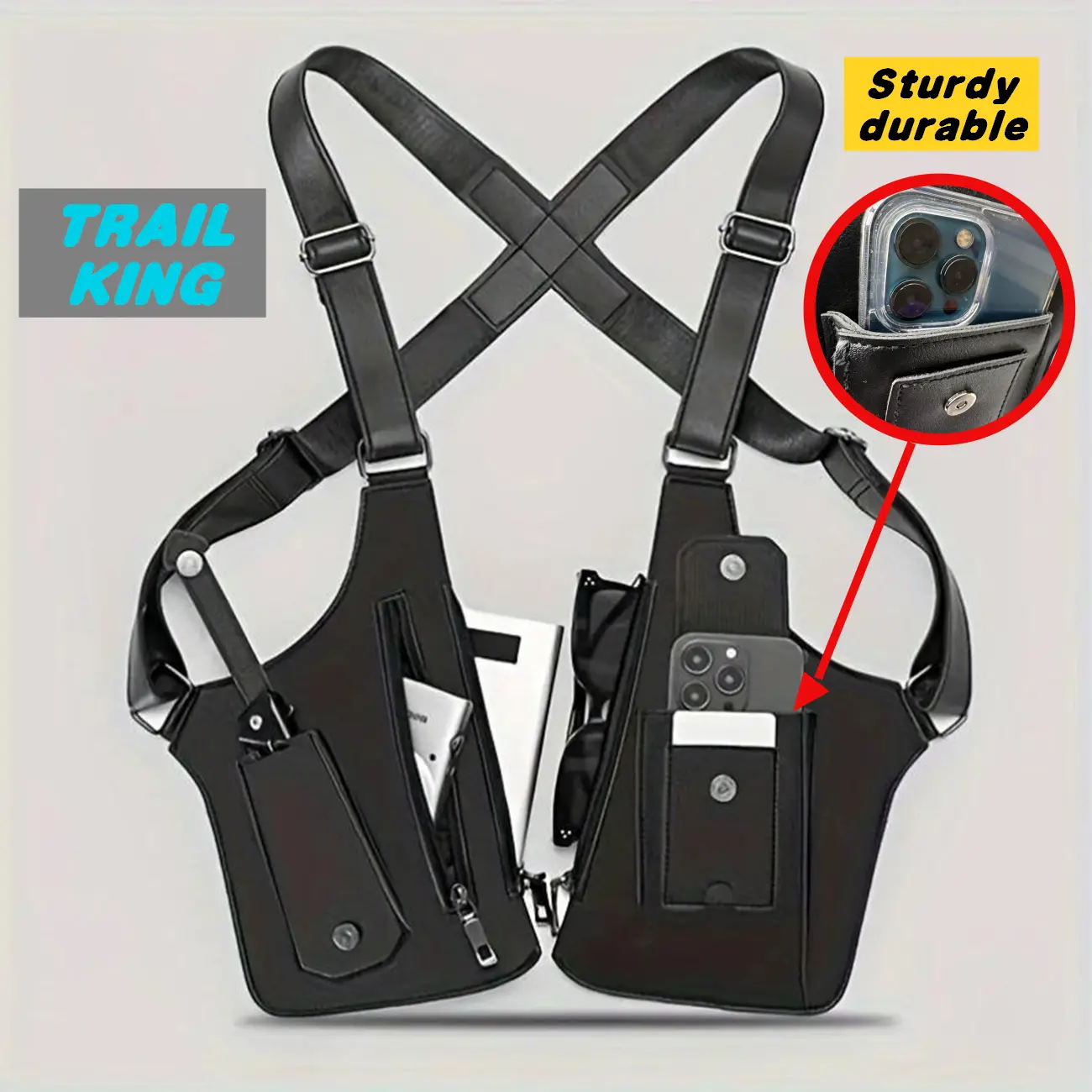 Adjustable  underarm backpack, tactical outdoor bag, anti-theft hidden shoulder bag, suitable for both men and women, outdoor lightweight multi-functional bag, retro vest bag, fitness bag, multi-functional pocket, gym bag Hands-free Wallet