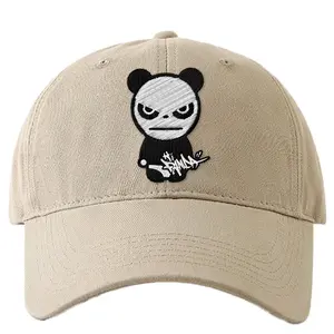 Adjustable Mesh Cartoon Panda Embroidered Baseball Cap with Propeller Classic Color Washed for Sunscreen